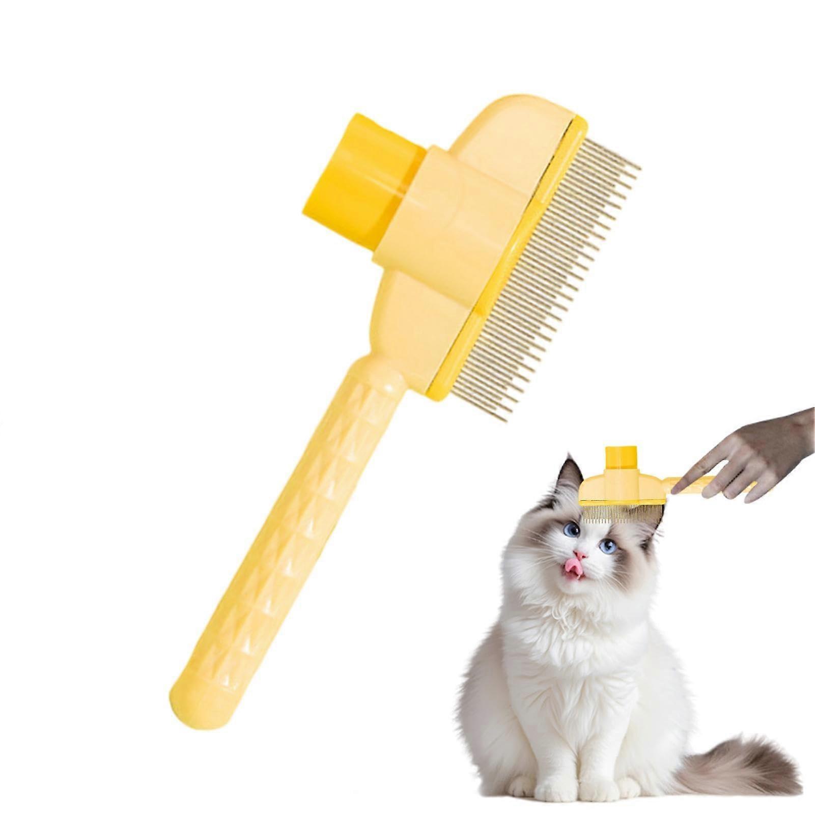 Defur Comb for Cats and Dogs, Pet Hair Remover Brush with Release Button, Yellow Deshedding Tool for Shedding and Dander Removal