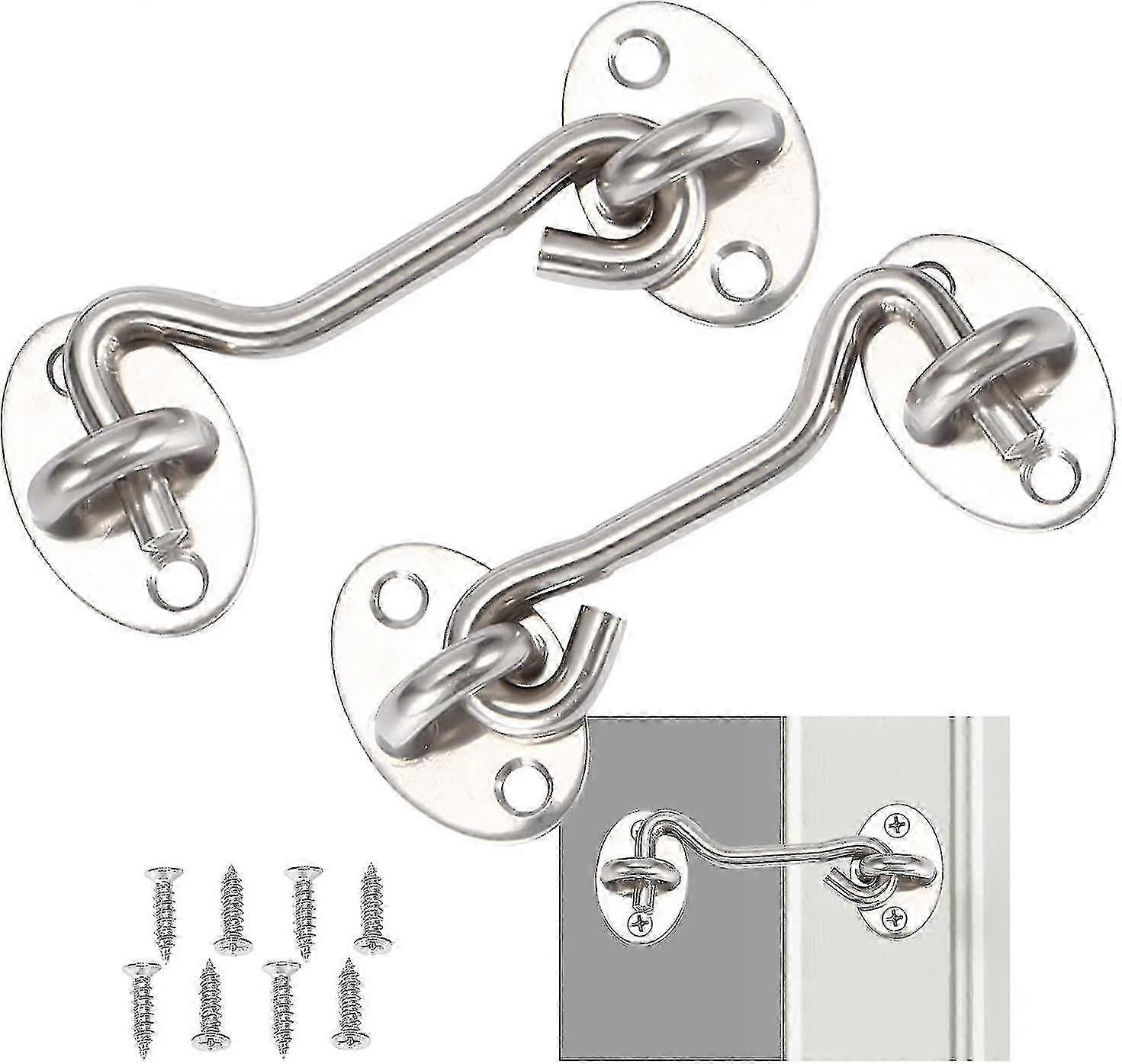 Window Hooks, Door Hooks, Cabin Hooks, Stainless Steel Hook Latch with Brackets for Doors and Windows