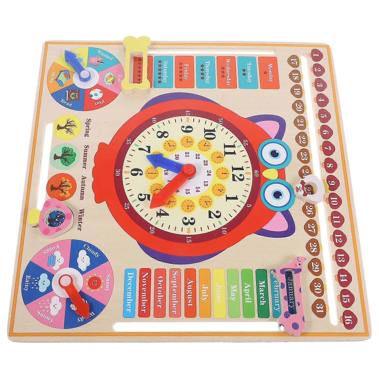 Owl Clock Teaching Clock Wooden Toy for Kids Learning Time