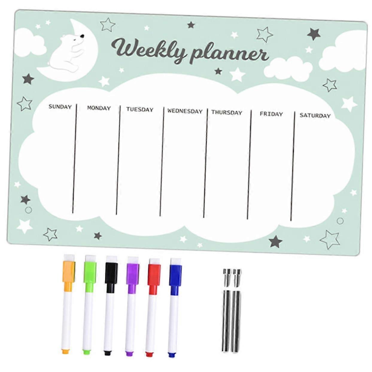 1Piece Weekly Planner with Wipeable Acrylic Memo Board and Markers, Transparent for Desk and Refrigerator for Efficient Schedule Organization