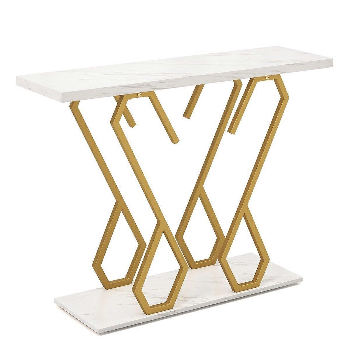 Foyer table for foyer marble console with adjustable foot cushions in white and gold