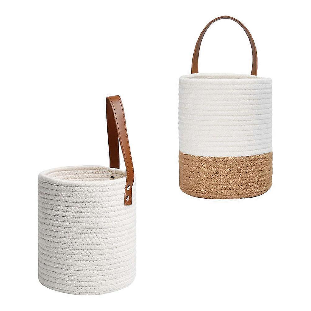 وعاء زهور معلق على الحائط من القطن للاستخدام المنزلي سلة تخزين متنوعة قابلة للغسل بالألوان 2 قطعة