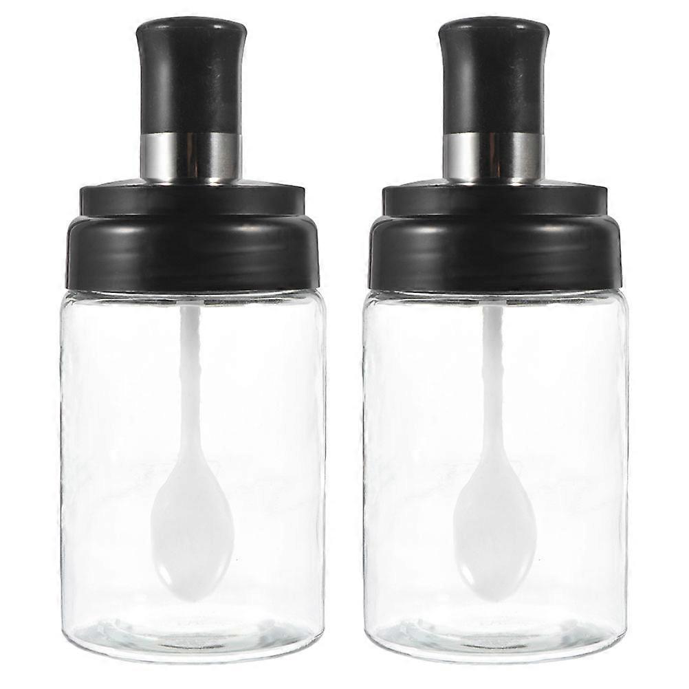 2pcs Spice Jars with Lid and Spoon, Airtight Kitchen Condiment Containers for Seasoning, Salt, and Fresh Storage