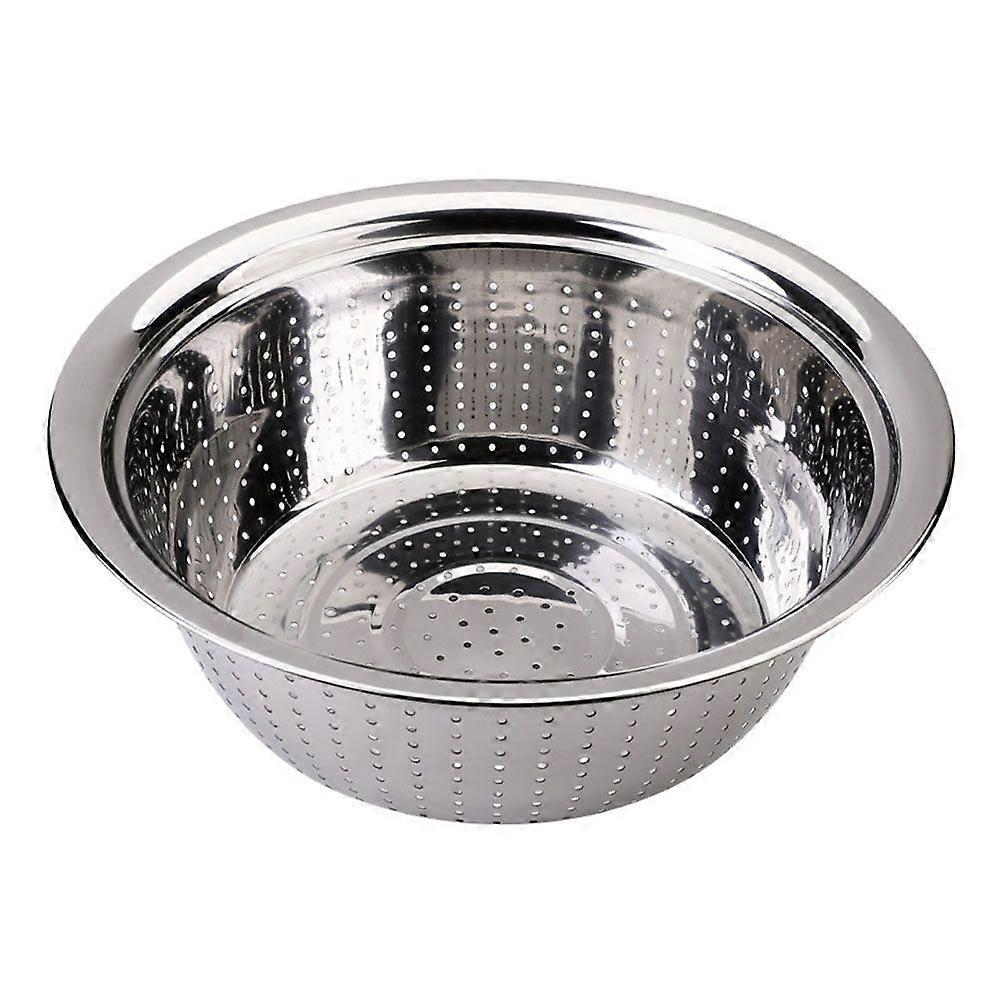 1pc Stainless Steel Vegatable Basin Basket Drain Basket Round Shape for Home (Large Size 30cm Silver)