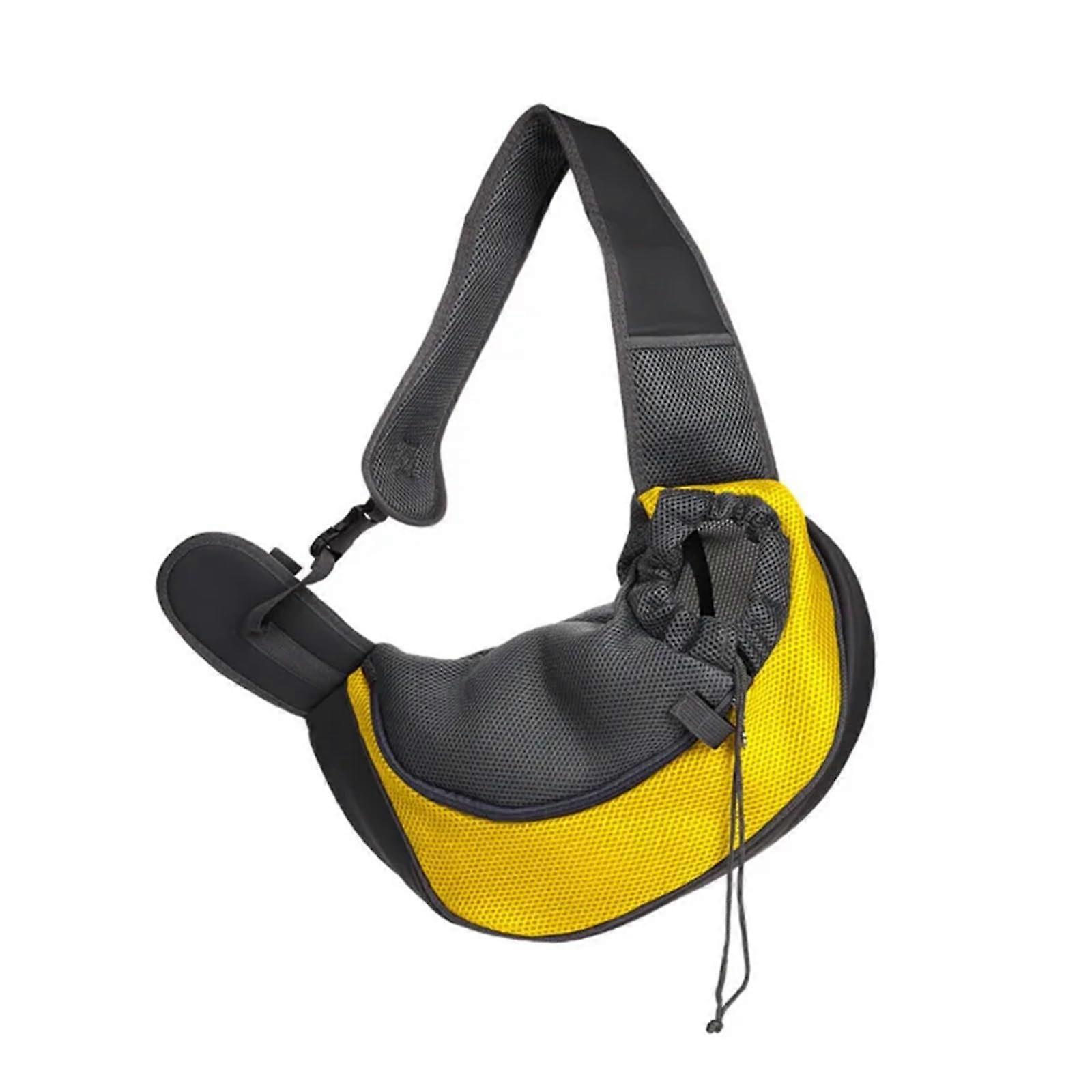 Dog sling for outdoor travel, breathable mesh fabric, secure pet carrier, load capacity 5 kg (Yellow)