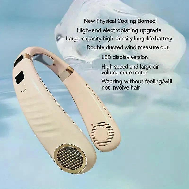 Vaneless Hanging Neck Fan, Portable USB Cooler Fan With 5 Speeds And Digital Display - Super Strong Technology And Bladeless Des
