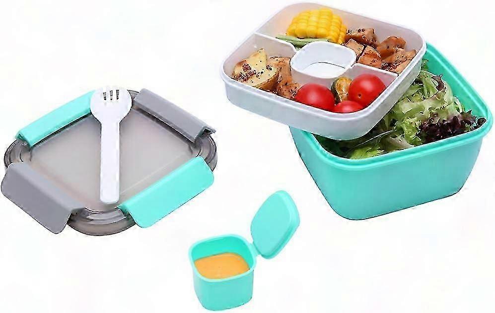 Microwave Safe 1.1L Double Deck Bento Box - Green Separator Dish for School and Work