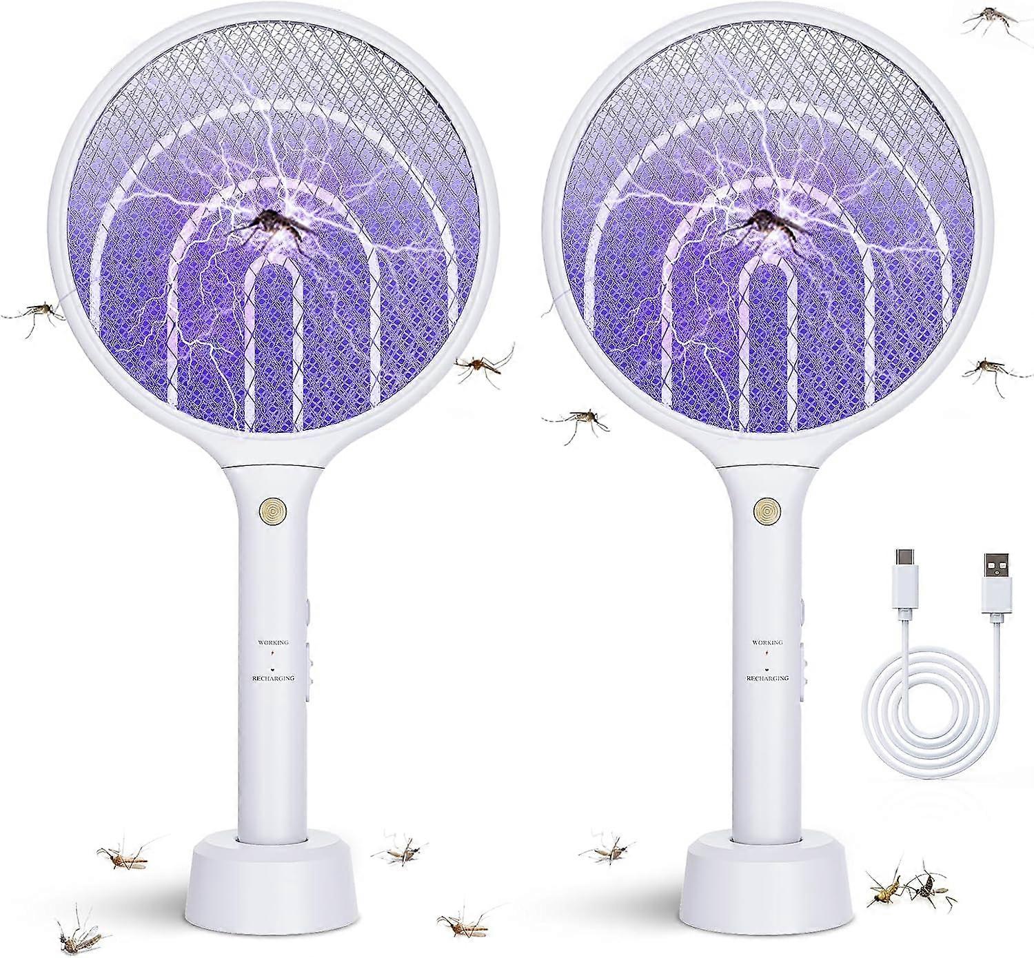 2 Pack Electric Fly Swatter Racket 3000V Bug Zapper 2 in 1