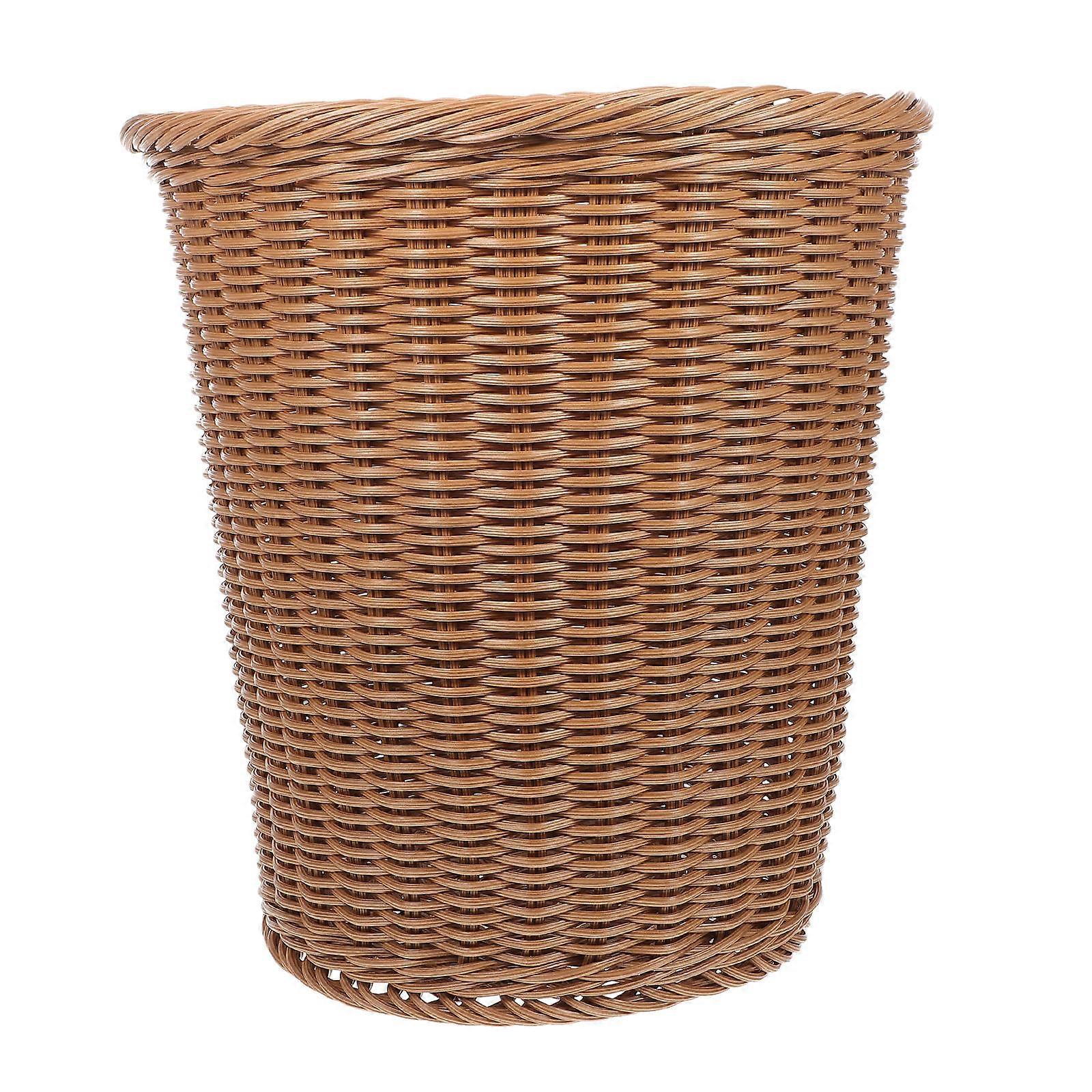 Stylish Beige Woven Trash Basket – Rattan Style Waste Bin for Home, Office, and Bedroom Use – Practical and Versatile Design