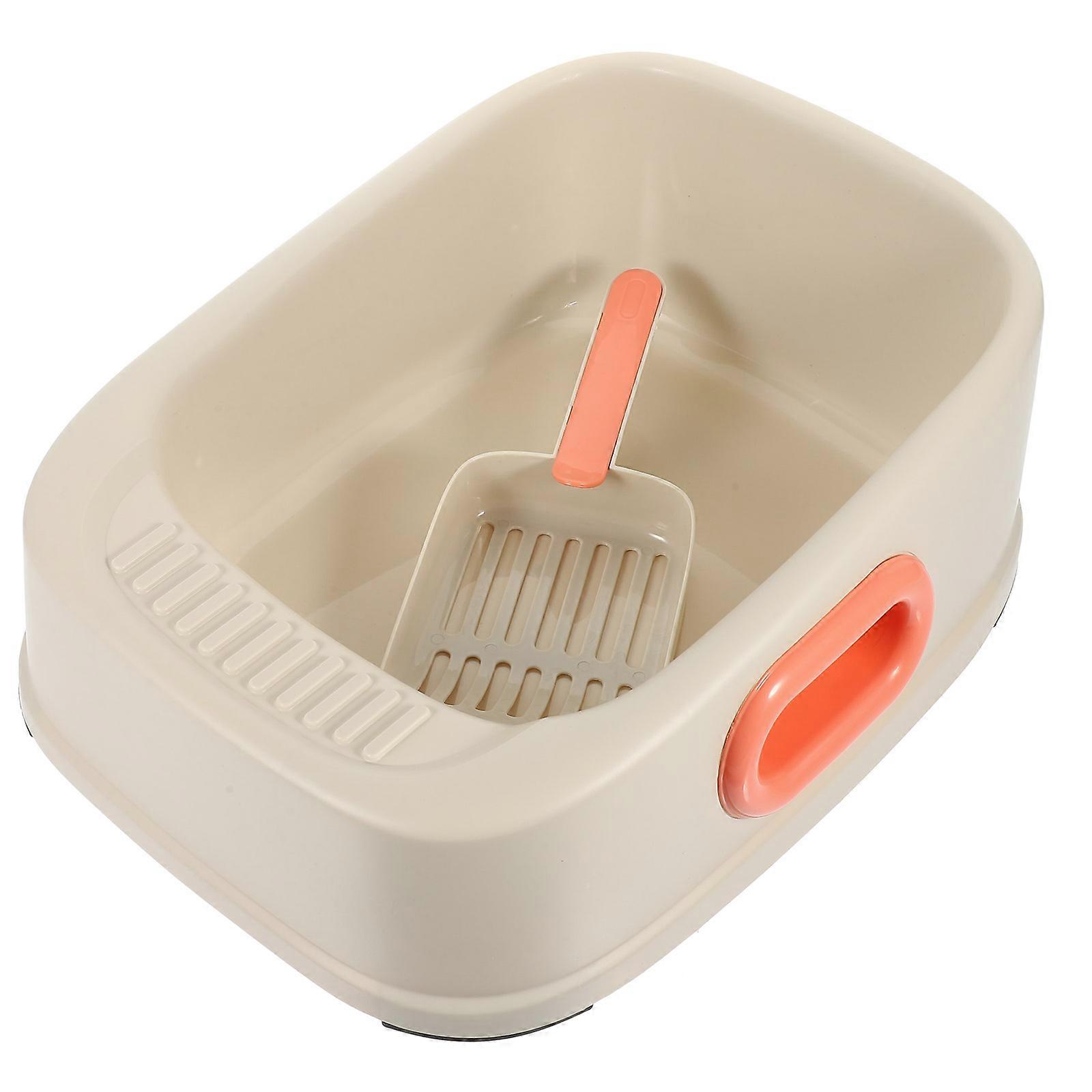 Semi enclosed cat toilet in light grey plastic for home use large space keeps home clean 1 set