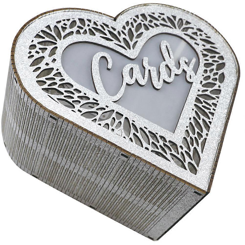 Elegant Silver Wooden Card Box for Storaging with Hollow Design and DIY Assembly 10.5 x 7.5 x 4.5 Inches