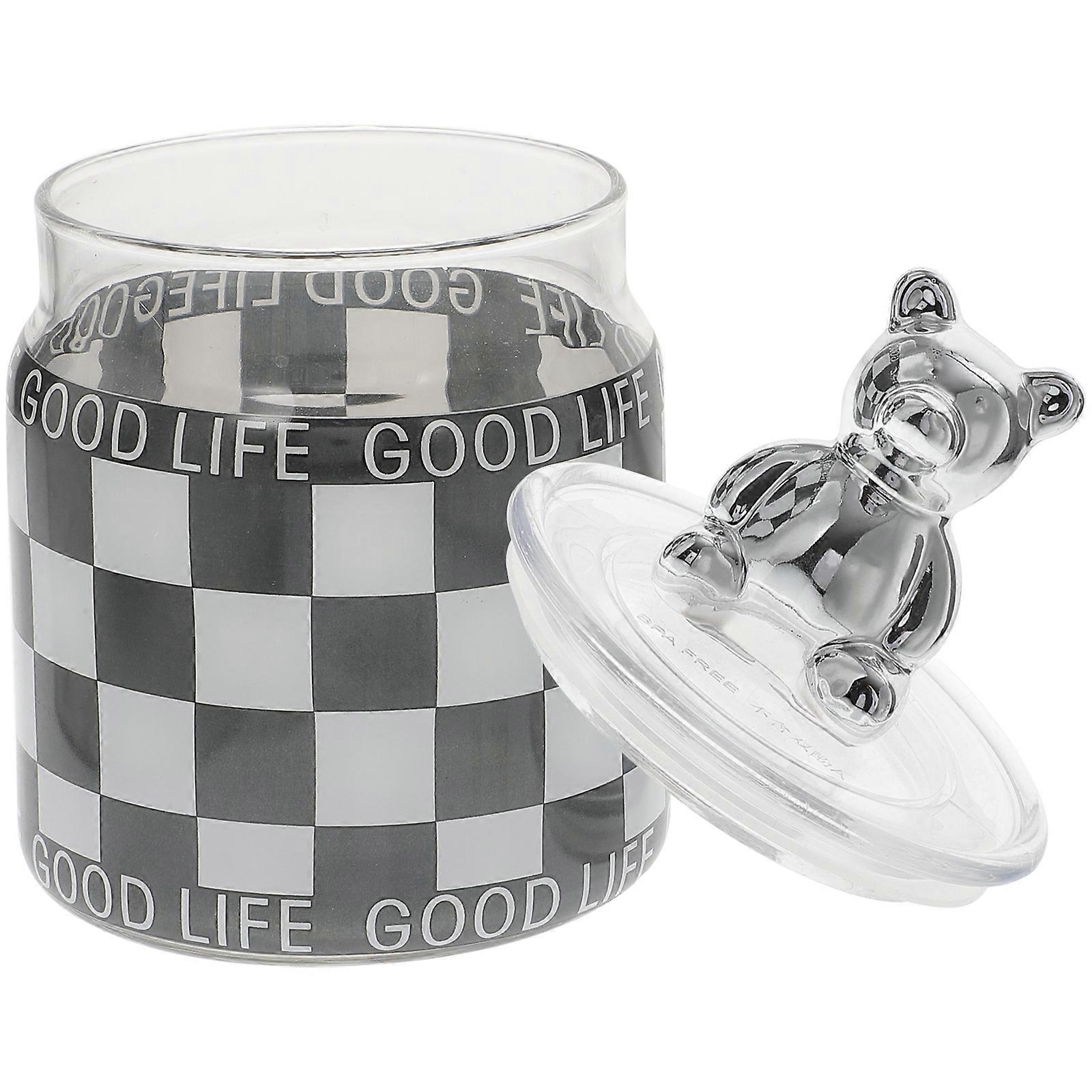 Airtight Glass Container Storage Jars With Lids Black And White Checkerboard Pattern Dry Fruit Storage 1Set