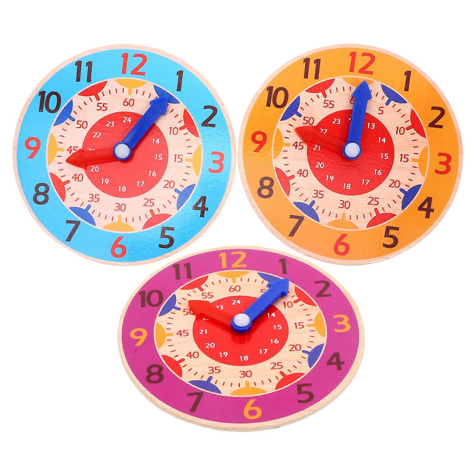 Wooden Clock Toy for Kids Toddlers Educational Cognitive Toy with Assorted Color 3pcs