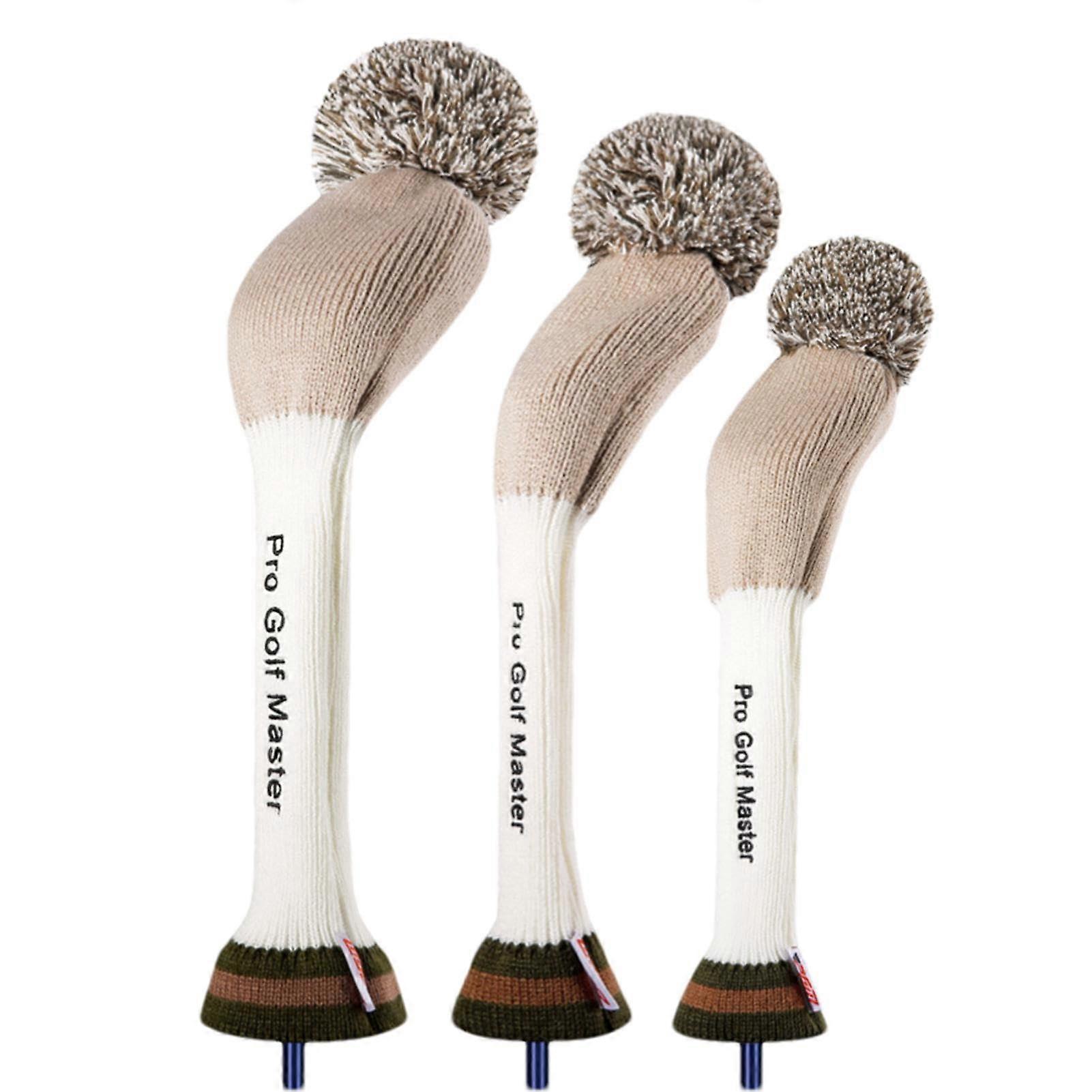Golf Headcovers Knitted Headcover Soft Protection Lightweight Khaki White