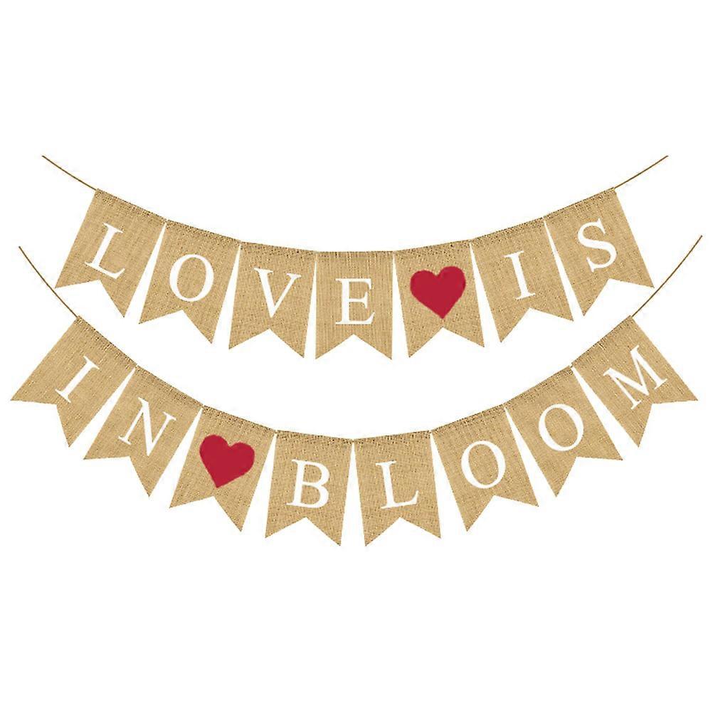 Burlap Banner LOVE IS Event Photoshoot Decorative Props Khaki Color Wedding Party 1 Set
