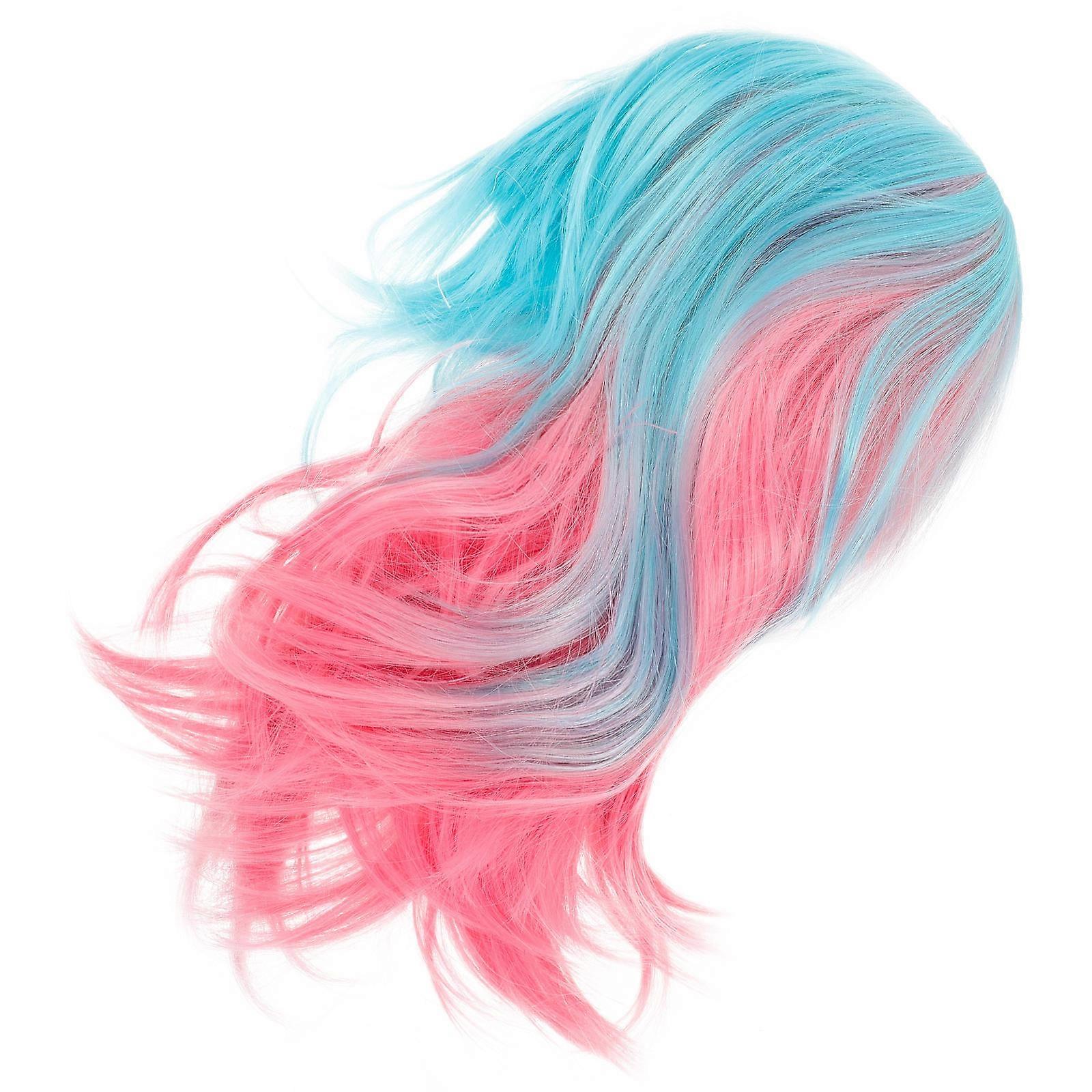 Synthetic Costume Wigs Gradient Rainbow Colorful Medium-Length Wig For Women Party Role Playing 1Pack