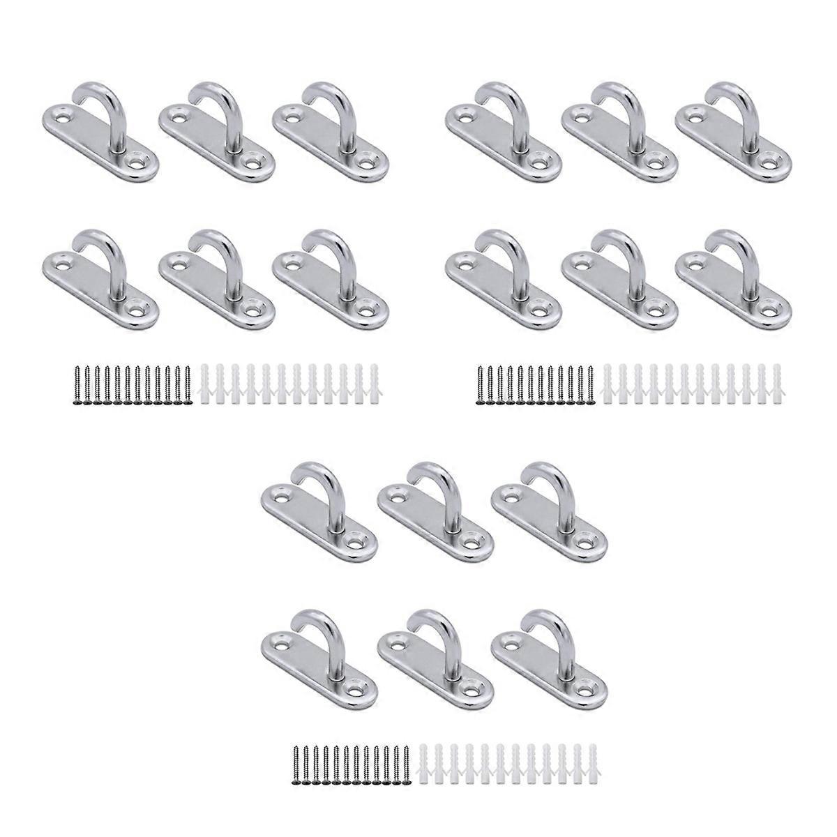 18 Pack Stainless Steel Ceiling Hooks M5 Oval Open Hooks Pad Eye Plate Anchor Screw Wall Mount Hook