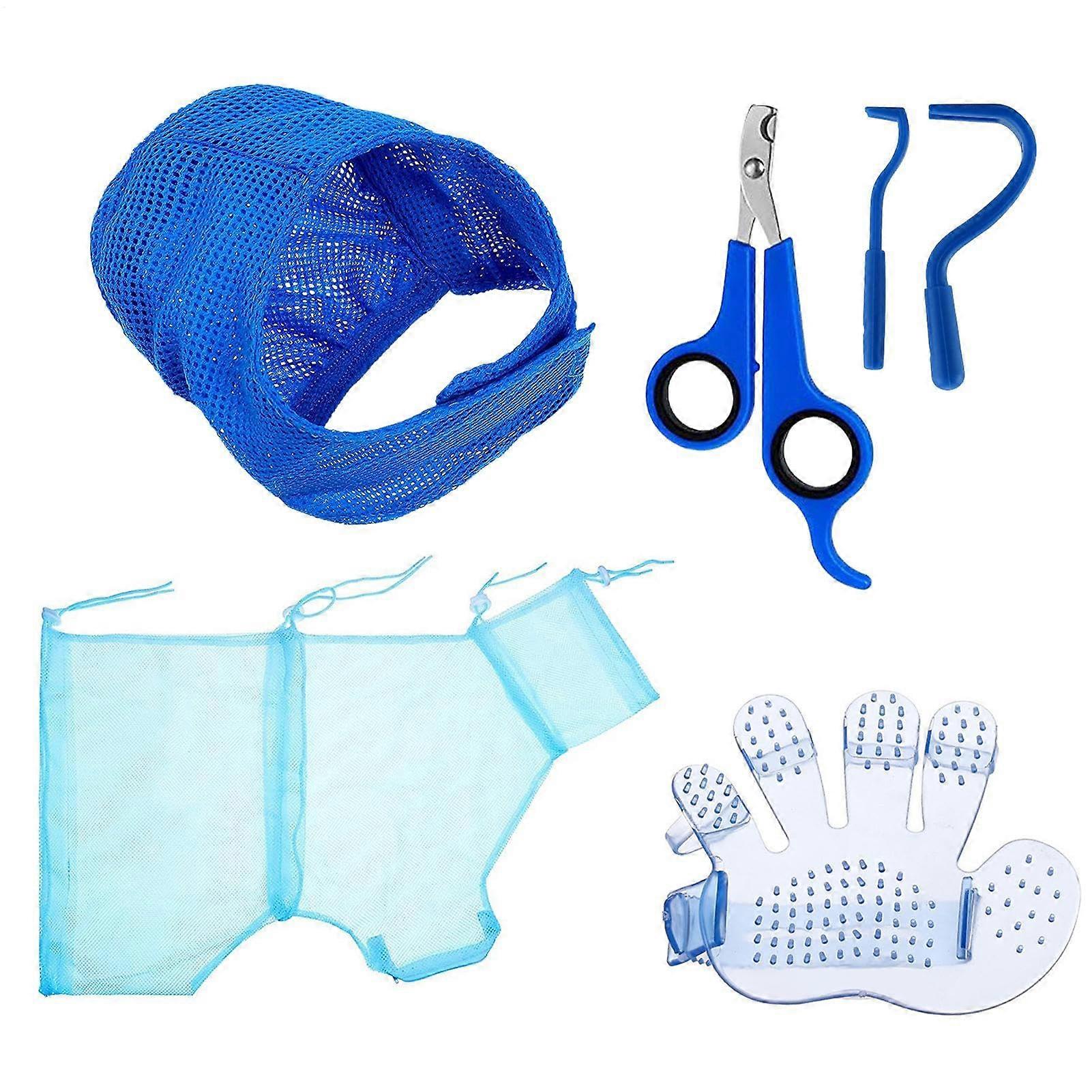 Cat Bath Bag - Adjustable 5-Piece Shower Net Set, Breathable Paw Care, Tick Remover, Nail Clippers