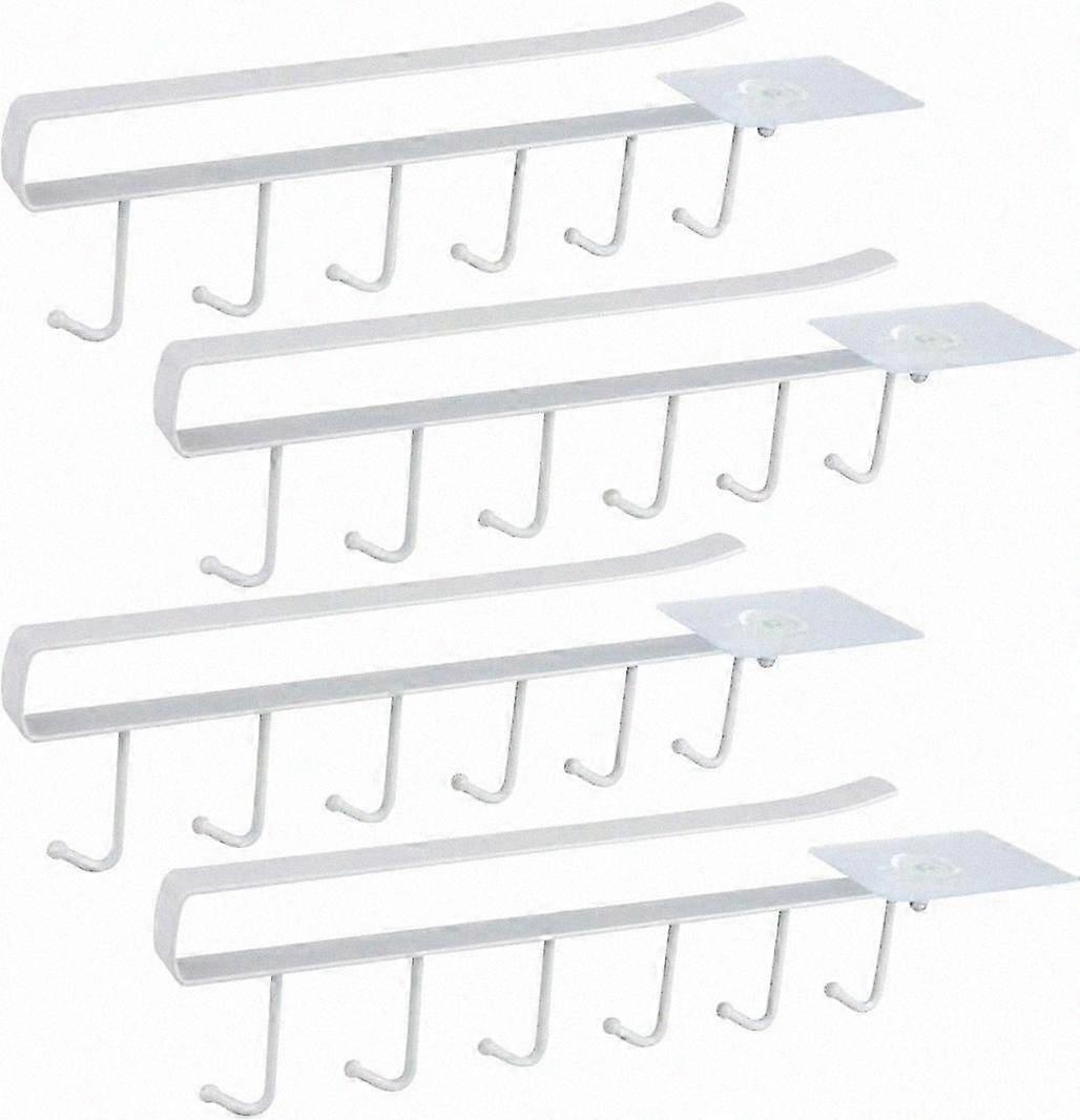 Set of 4 Cupboard Insert Cup Holder for 6 Cups Cup Hooks Storage Hooks for Kitchen Utensils Storage Organiser Drying Rack (White)