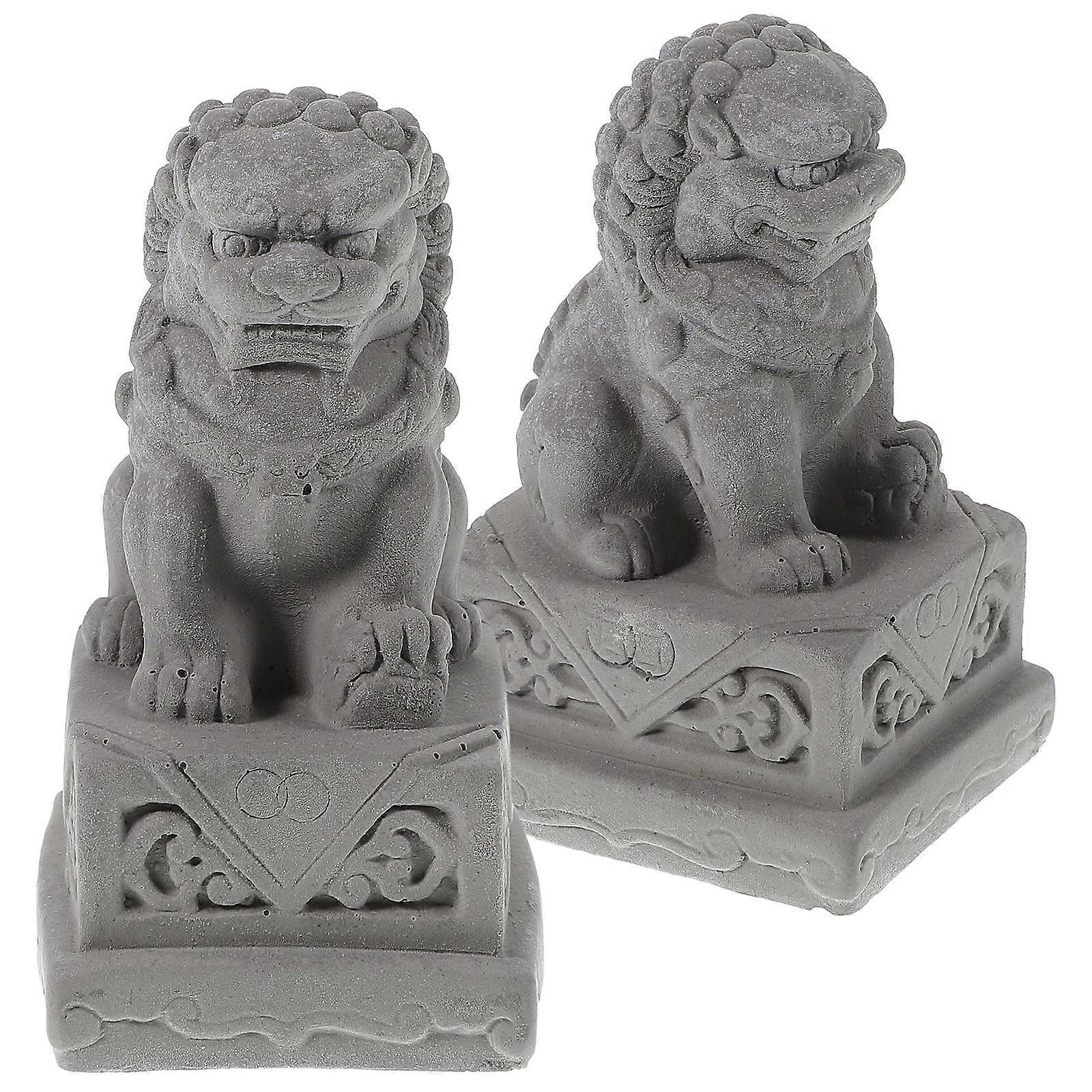 Cement Statues For Garden 2Pcs Miniature Lion Ornament Aquarium Use Non-Fading Grey