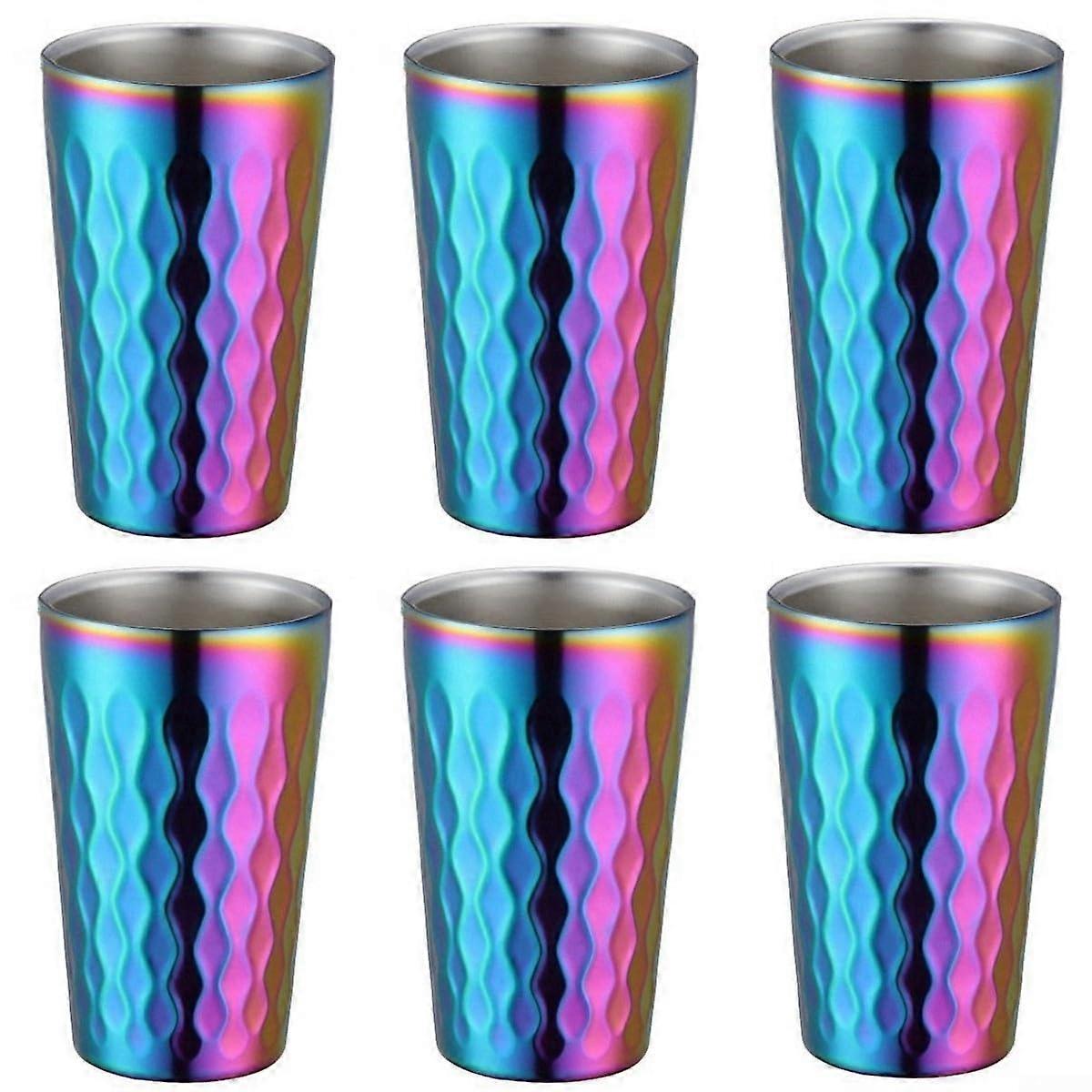 Doublewalled stainless steel water cups, 330 ml, stackable drinking cups with spacesaving design for travel and storage, colorful, 6piece set.