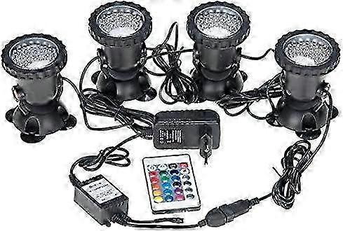 Waterproof RGB Multicolor Underwater Spot Lights with Remote Control for Aquarium, Garden Pond, Fish Tank, Swimming Pool, UK Plug, Set of 4 LED Lights