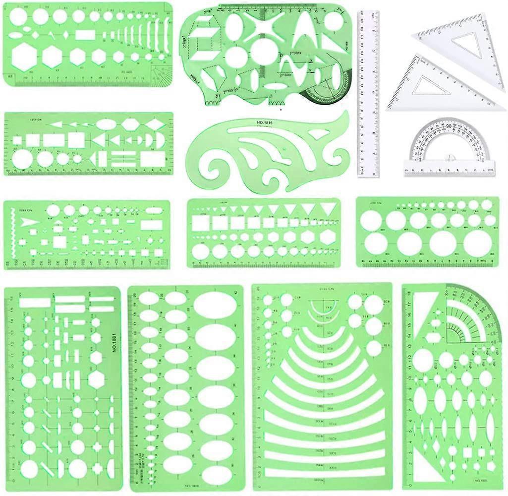 15 Geometric Stencils Set for Drawing with Circle Curves, Durable Drawing Tools with Case for School and Design Projects