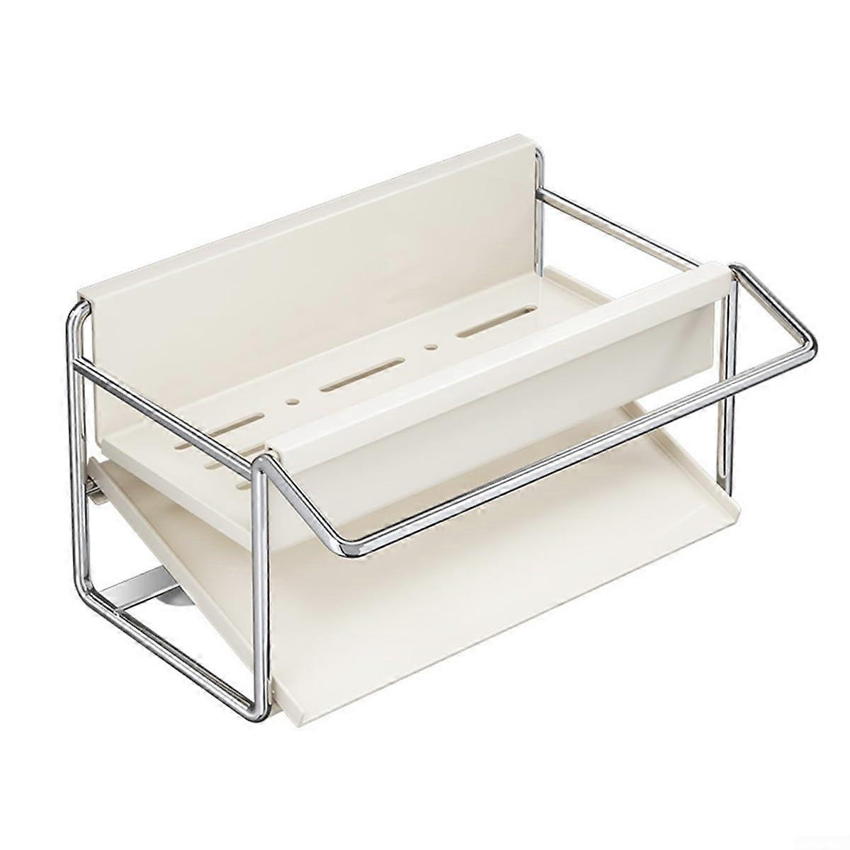 Stainless Steel Sponge Holder and Drain Tray for Kitchen Organization, Beige, Practical Design, Durable Construction