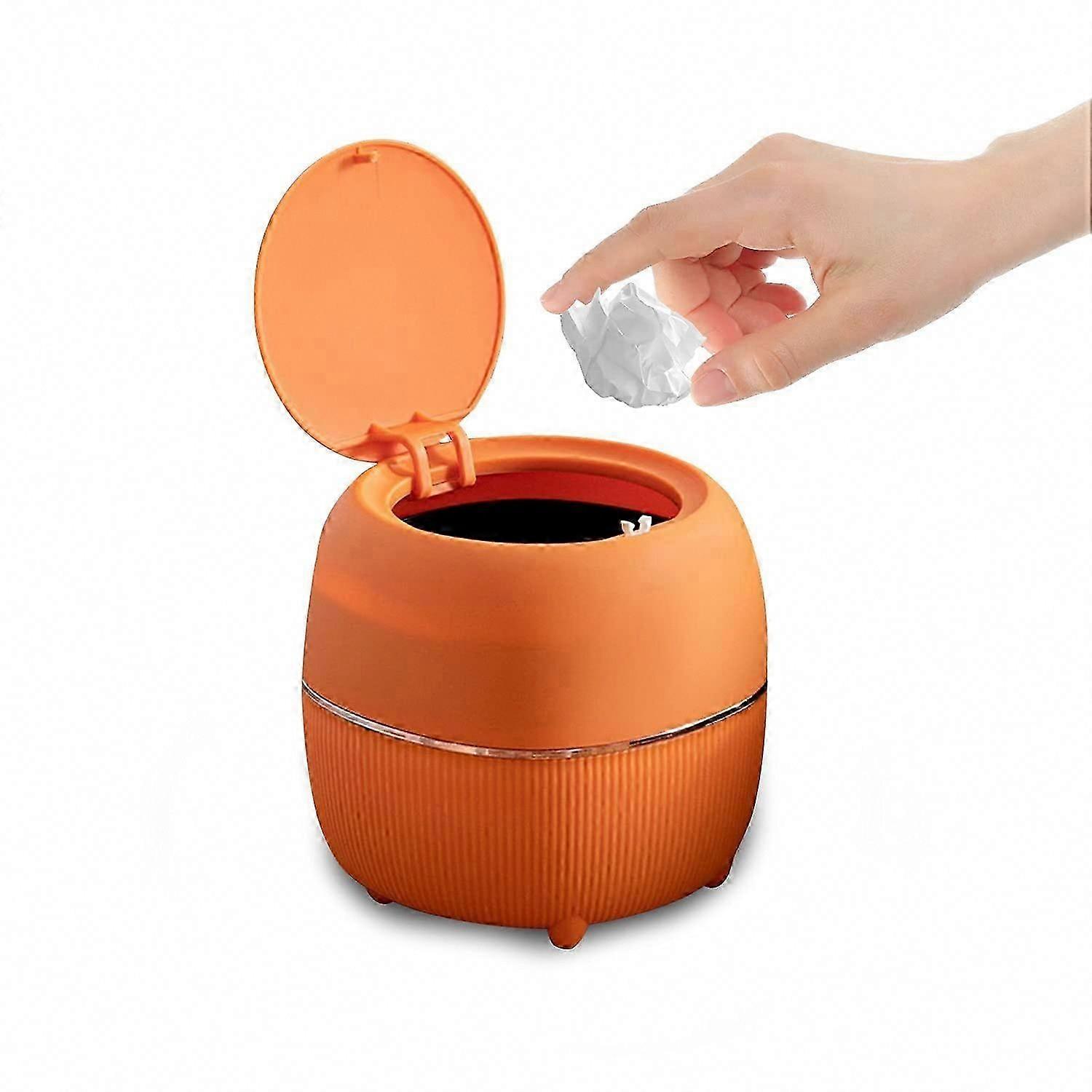 Mini Round Plastic Bin with Lid for Home Kitchen Bathroom Office (Orange)