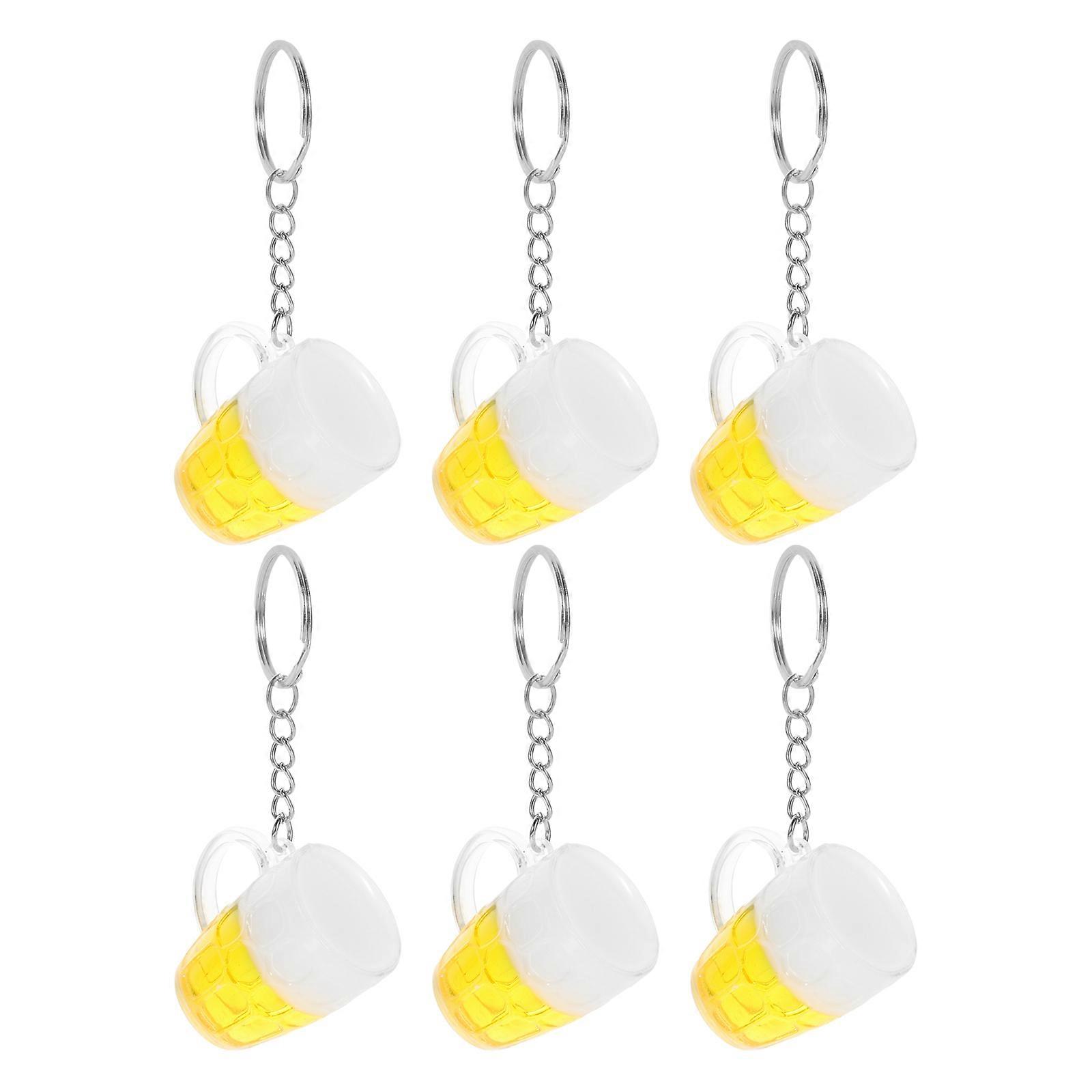 Key Accessories Beer Mug Pendant Key Chain for Car Keys Yellow Pvc with Key Decoration 6Pcs