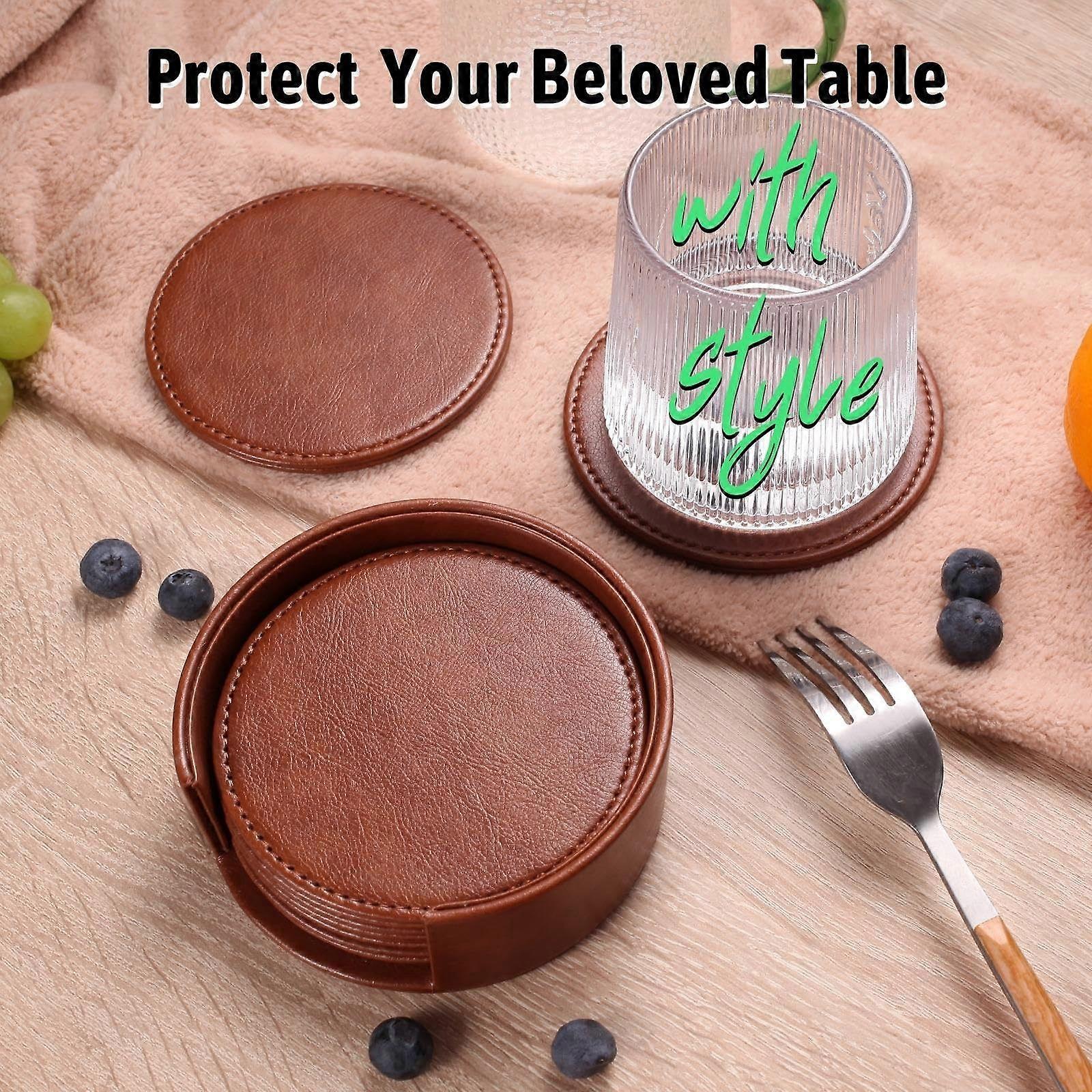 6 pcs Leather Insulated Coaster Round Leather Coaster Circular, table decoration