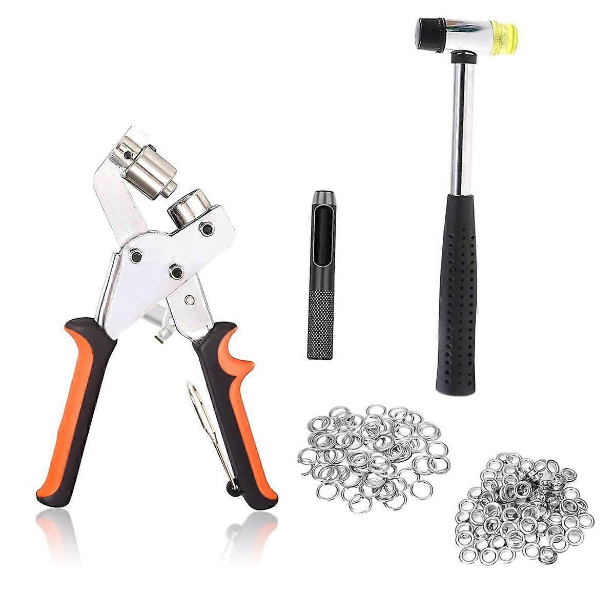 Grommet Tool Kit 3/8, Grommet Kit with 500Pcs 3/8 Inch Grommets and Rubber Hammer, Manual Grommet P