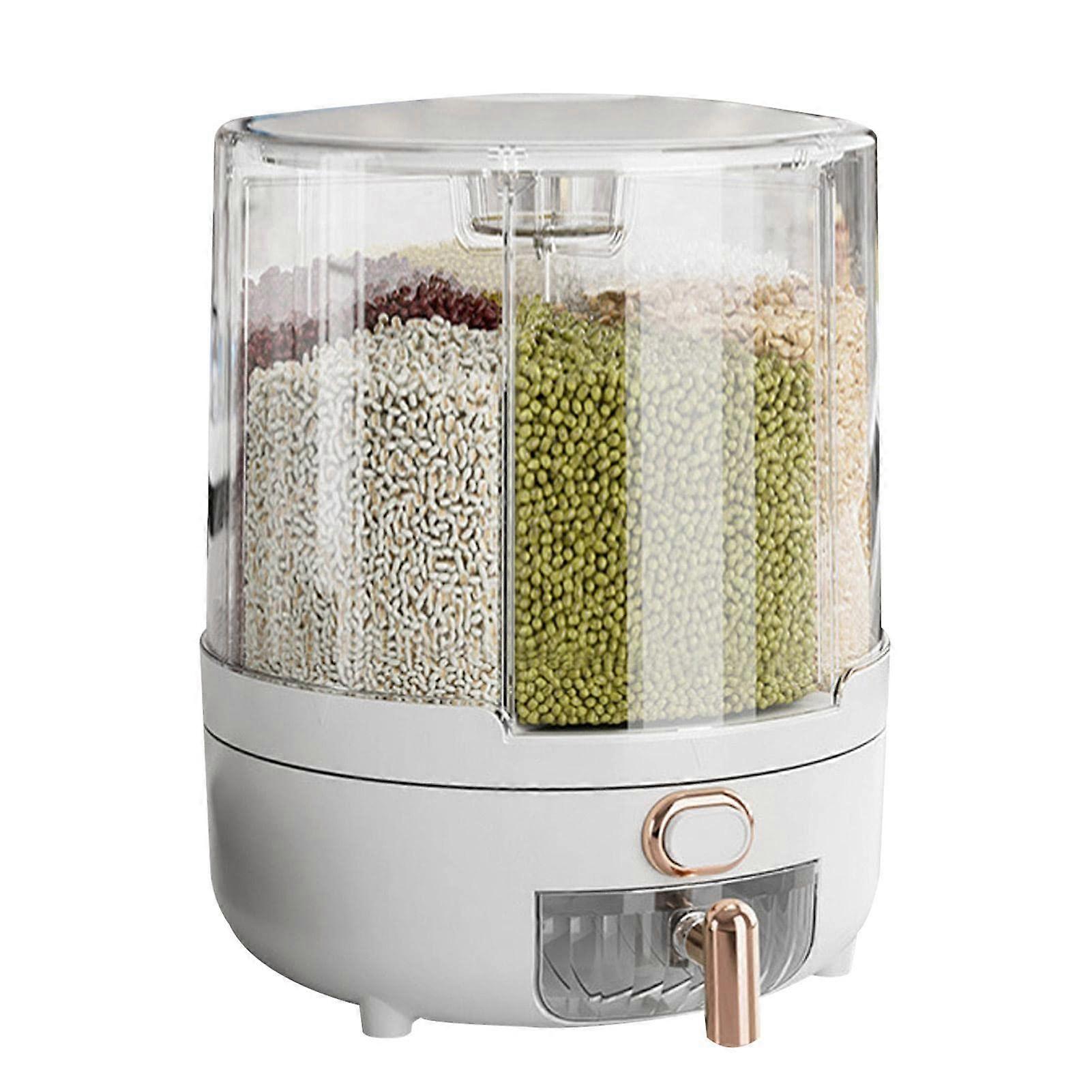 Grain Dispenser Visible Design Rotatable Rice Storage Container With 6 Compartments Removable Lid Easy Cleaning Kitchen