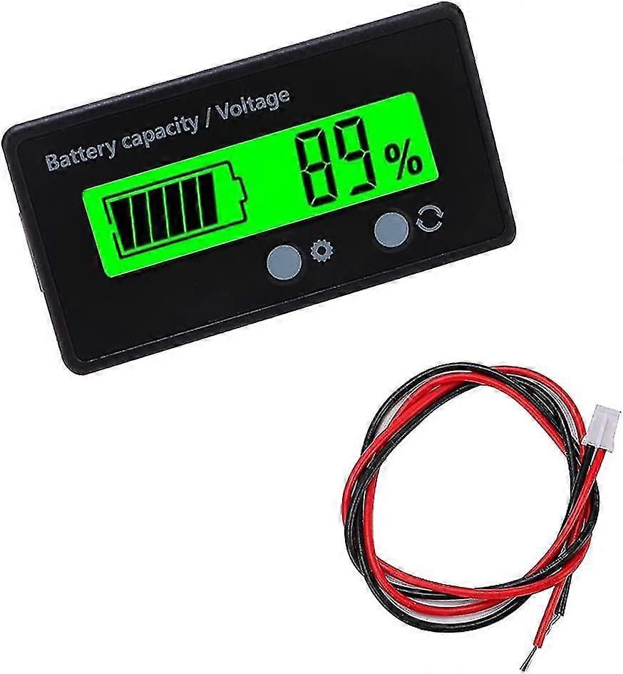DC Battery Meter, Battery Capacity Voltmeter Monitor, Lead Acid Battery Indicator, LCD Display DC 12V 24V 36V 48V (Green Light)