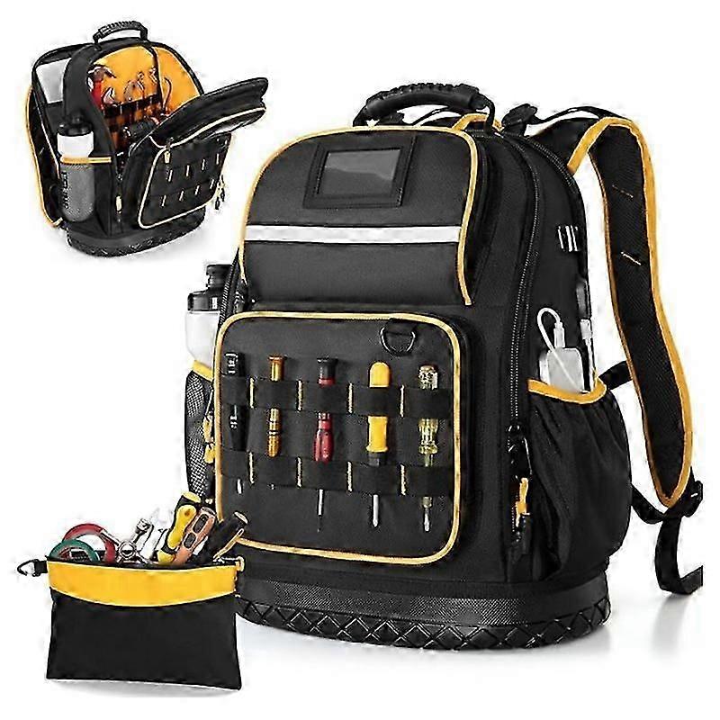 Oxford cloth tool backpack with hard bottom tool bag Heavy duty tool bag with multiple pockets and laptop cover