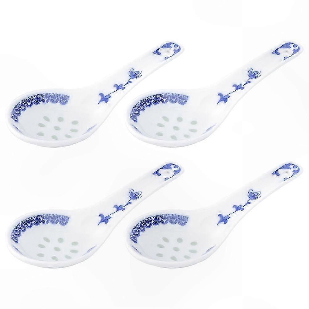 Blue and White Ceramic Sauce Spoons, Japanese Inspired Design, Multifunctional Utensils for Condiments, Set of 4, 13.5x4.5x1.5cm