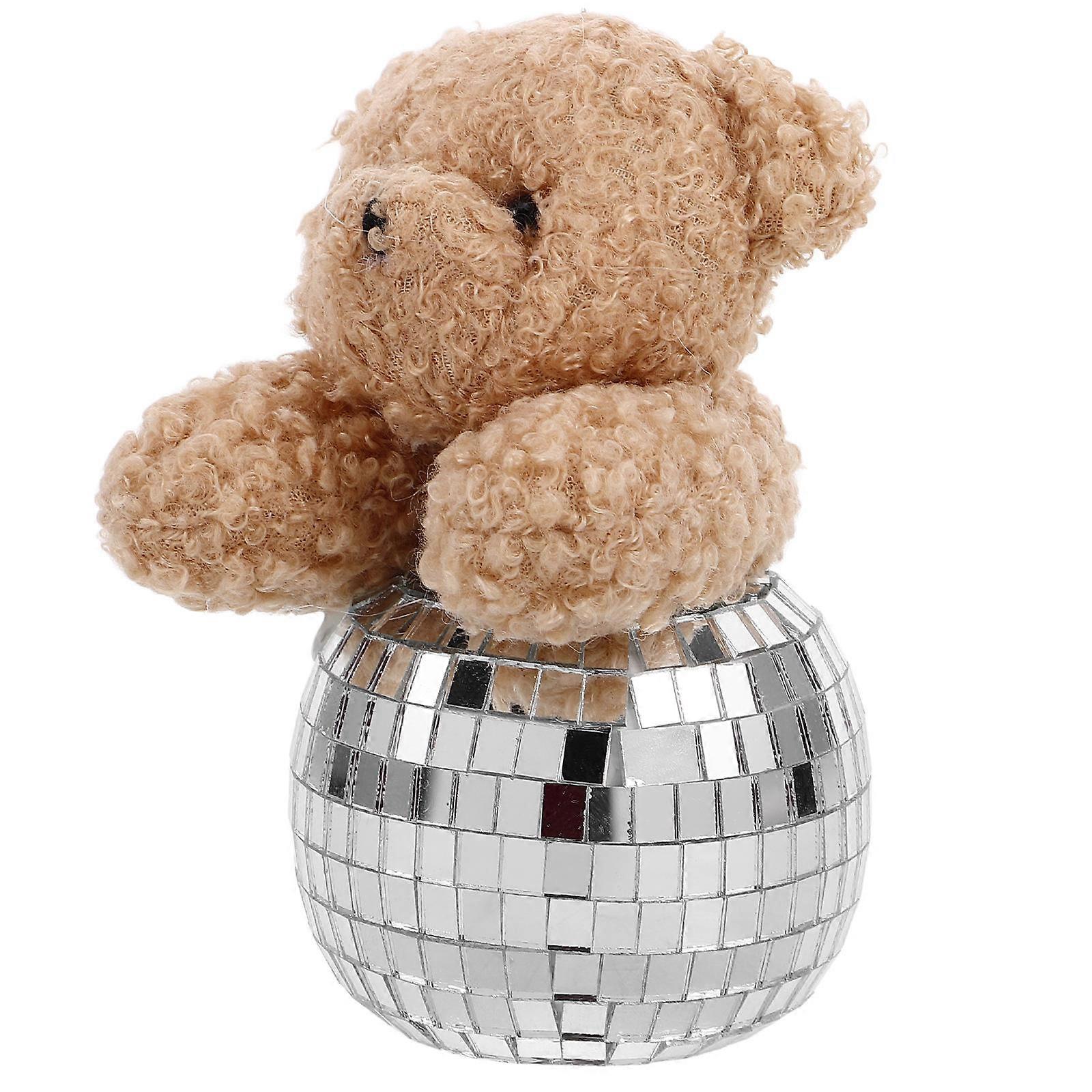 3Pcs Disco Bear Decor Glass Ball for Decoration Reflective Plush Tabletop Ornaments