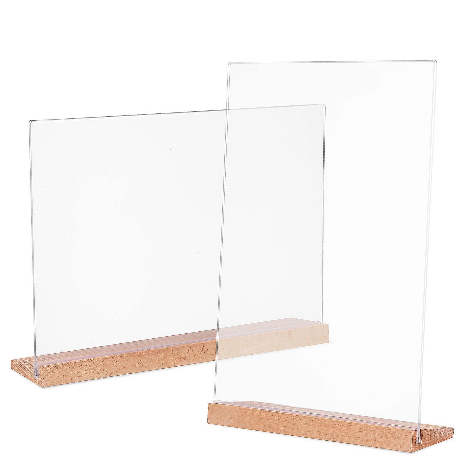 Clear Price Tag Display Holders Slanted for Exhibitions Wood Acrylic Material Display 2Pcs