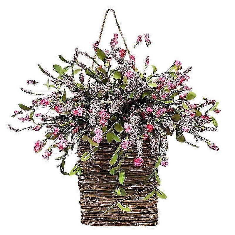 Door Hanging Basket Wreath Welcome Sign Front Door Decoration, Mother'S Day Basket Wreath, Holiday W