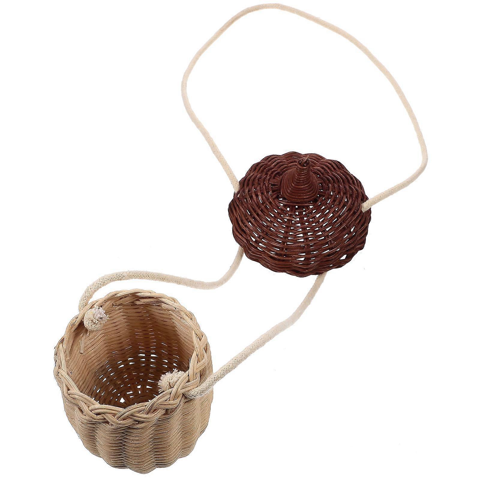 1pc Rattan Woven Mini Acorn Shape Cross Body Hanging Basket (As shown)