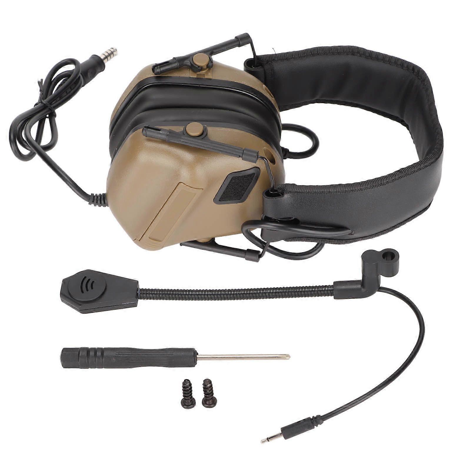 Military Headphone Retractable Foldable Hunting Headphone with Microphone for 20.5in~25.2in Head Circumference Mud Color