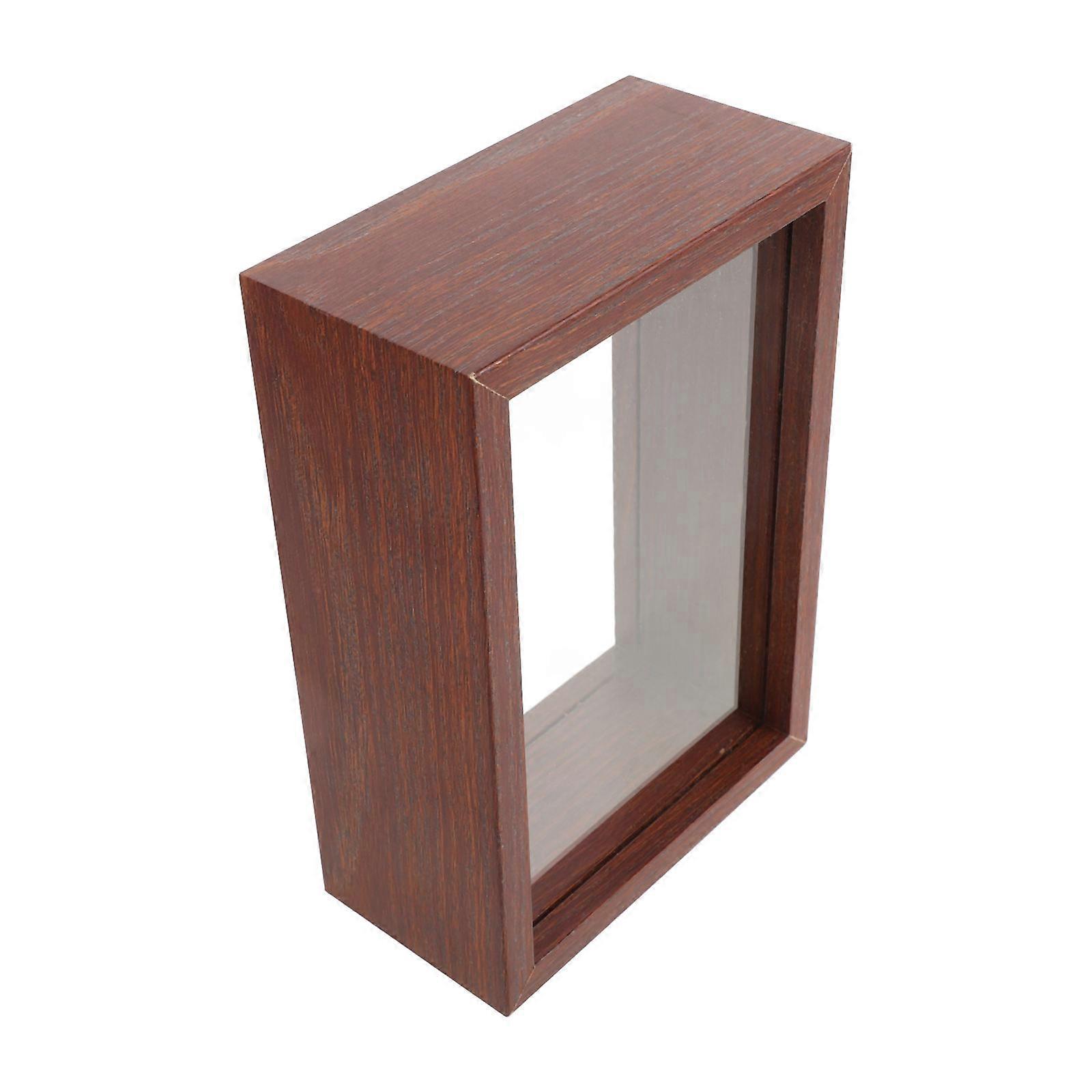 2Pcs Multi-Functional Shadow Box Frame for Display Dark Red Wood Photo Frame