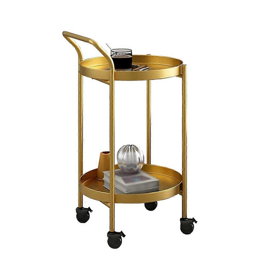 Round Utility Trolley Cart with Shelf Metal Bar Cart with Wheels for Drinks Mini Beverage Cart Decorative Serving Rack