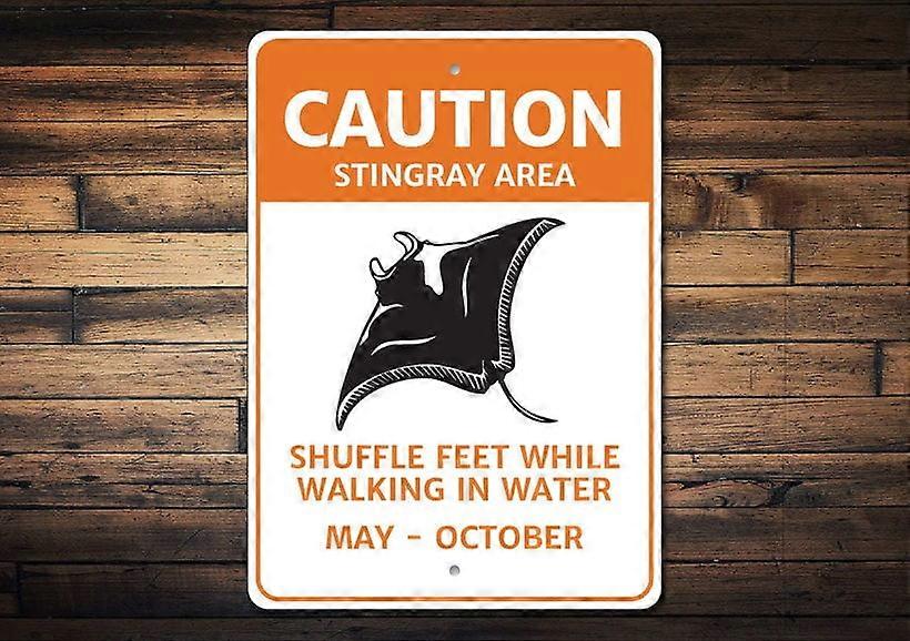 Placa de Arraia de Metal de Alumínio 8x12 Polegadas - Decoração de Aviso de Cuidado na Praia, compatível com temas costeiros