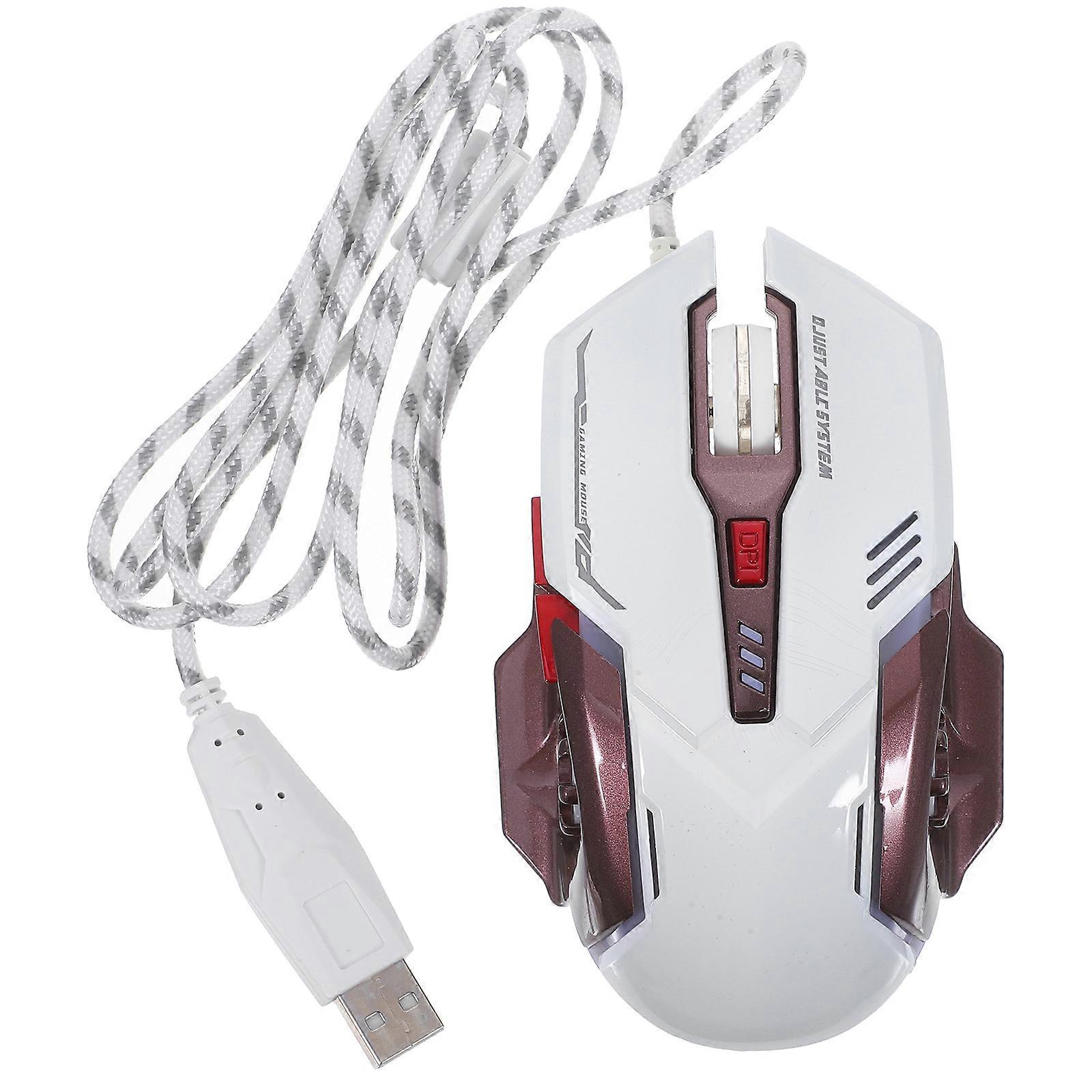 Backlit USB Gaming Mouse for Pc with Wired Breathing Light White Mouse