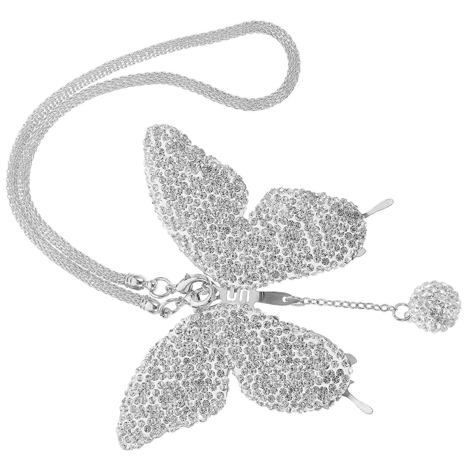 Elegant Rhinestone Butterfly Car Mirror Hanging Accessory 3Pcs For Car Decoration Simple Style Convenient Installation