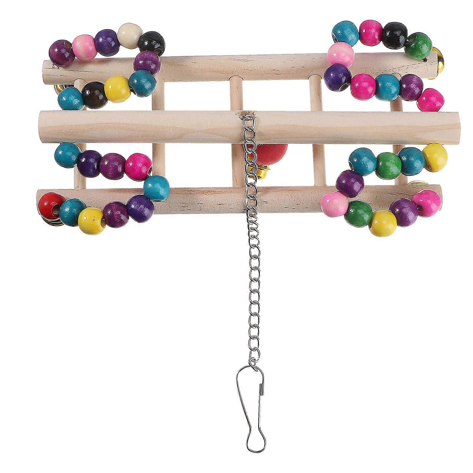 2Pcs Parrot Bite Toy Wood Beads Swing Hanging for Colorful Bird Fun