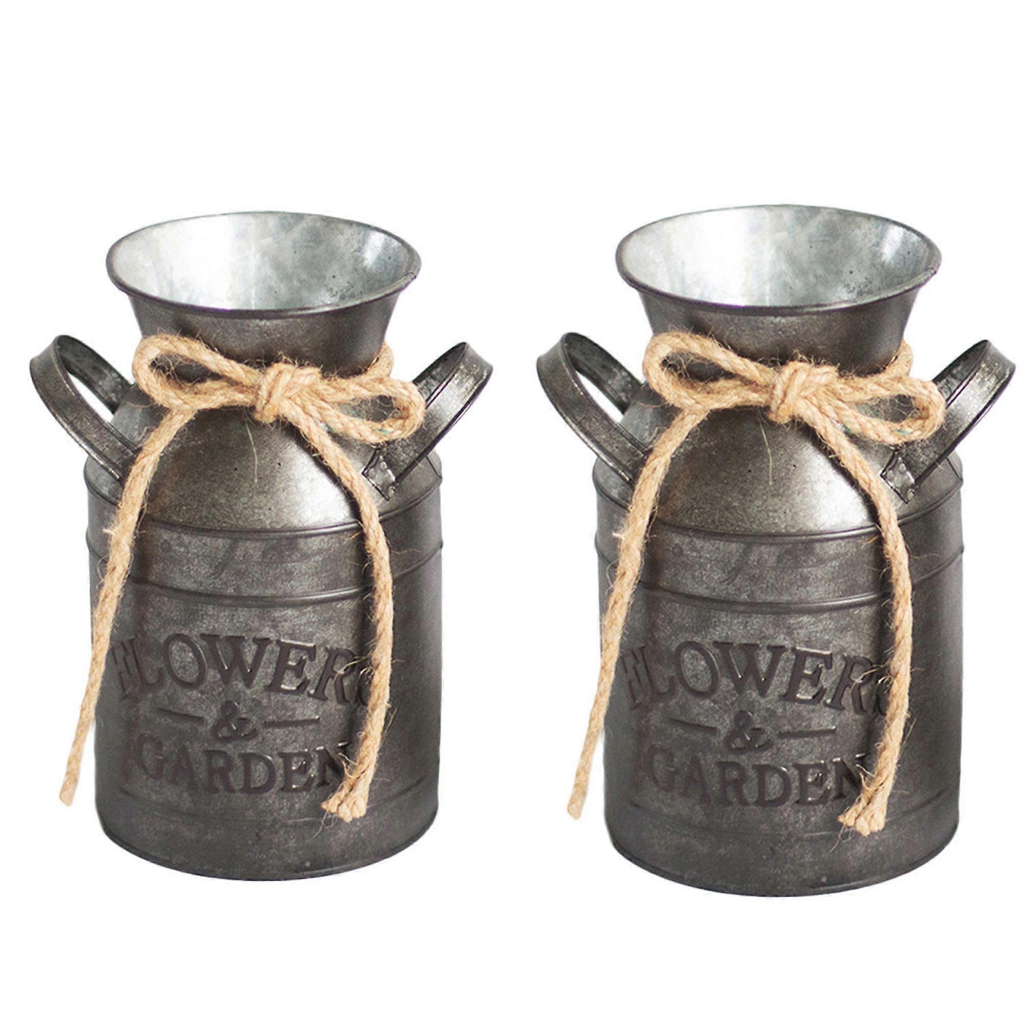 Iron Sheet Flower Container for Retro Decor Coffee Pot 2Pcs Silver