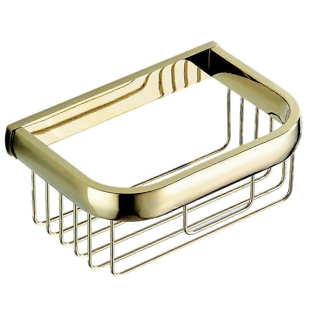 Square Basket Brass Plating for Wall Mounted 2Pcs Golden Bathroom Holder