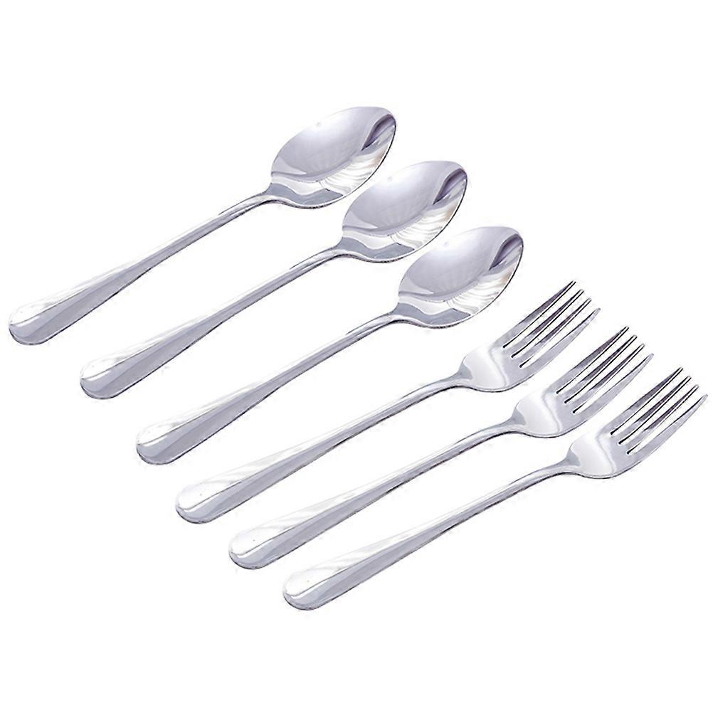Silver Stainless Steel Tableware Set Kids Fork and Spoon for 6Pcs